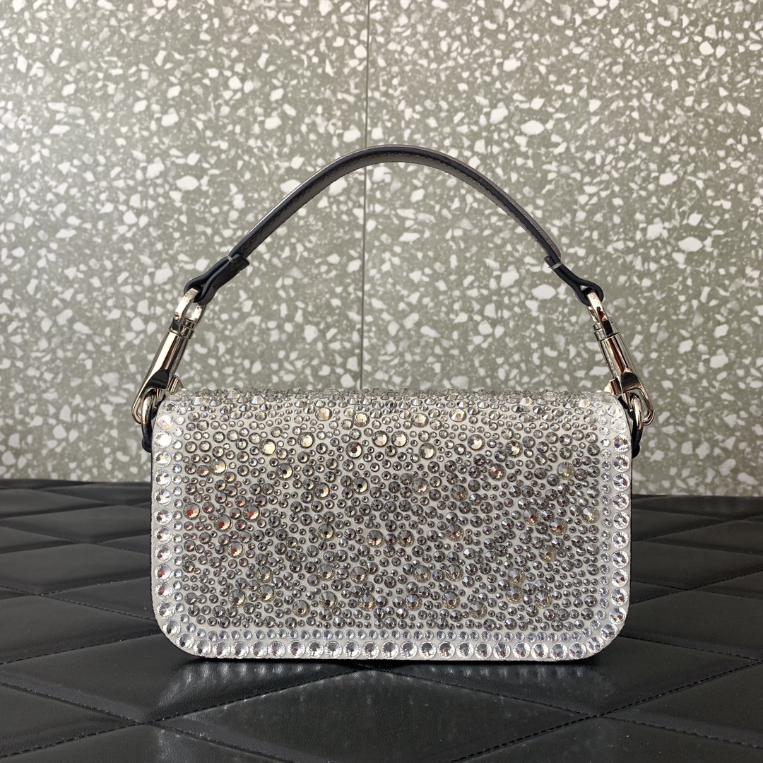 Valentino Garavani Loco Small Shoulder Bag with Grey Rhinestone Applique